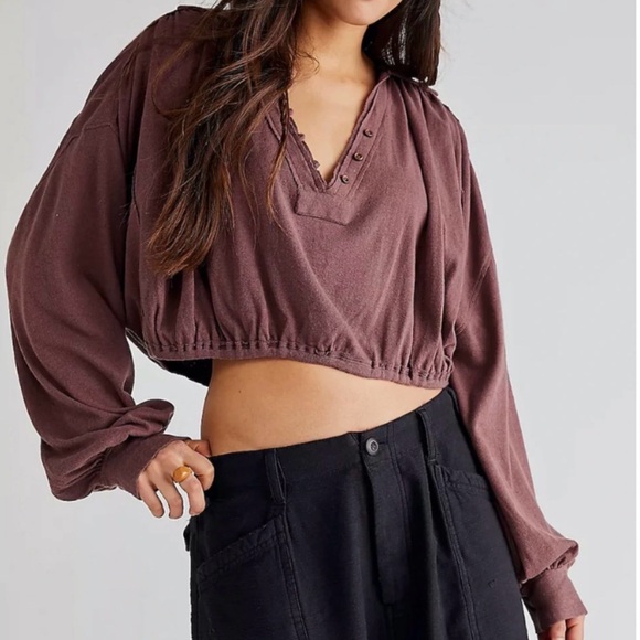 We The Free Tops - We The Free (Free People) Ballon Sleeve Cropped Long Sleeve